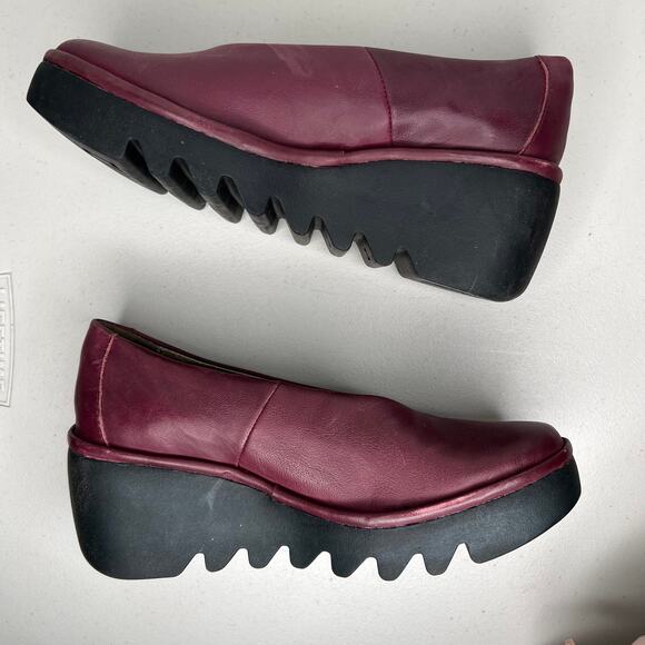 Fly London Beso Burgundy Red Leather Wedge Size 38 - Picture 5 of 11